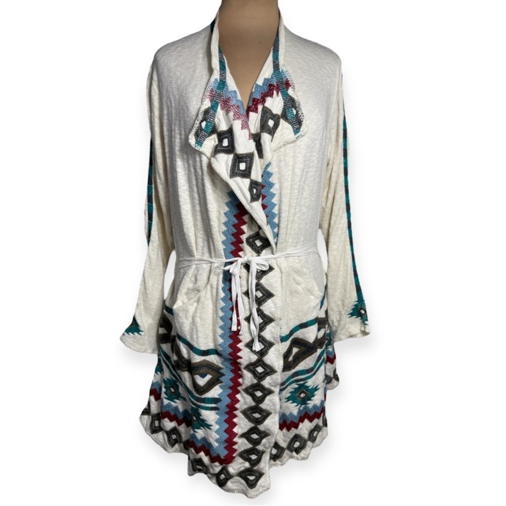 Johnny Was Biya Lela Embroidered Wrap Cardigan Coat Medium Boho Southwestern - Picture 3 of 10